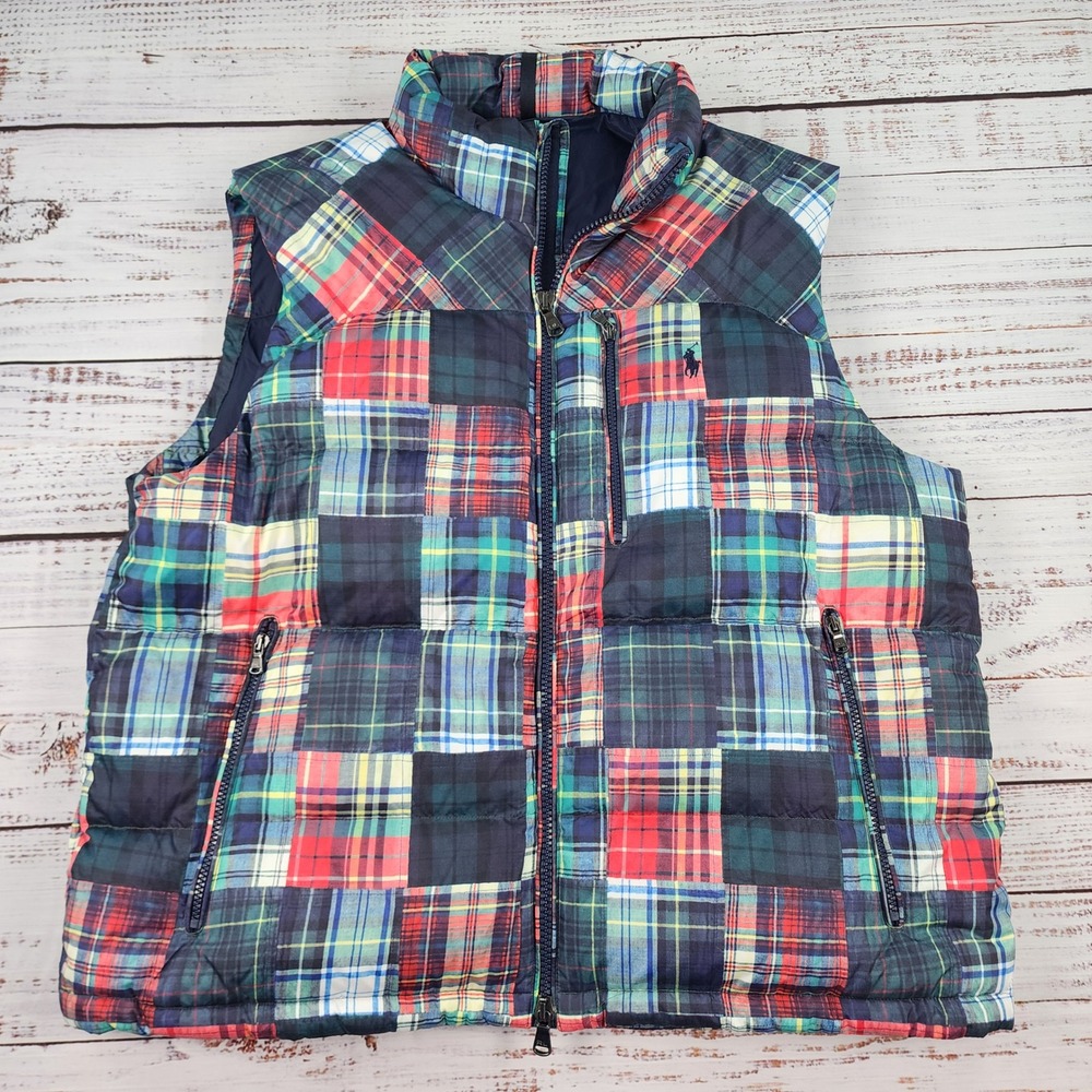 Polo Ralph Lauren Performance Plaid Down Puffer Vest Men XXL Patchwork Print